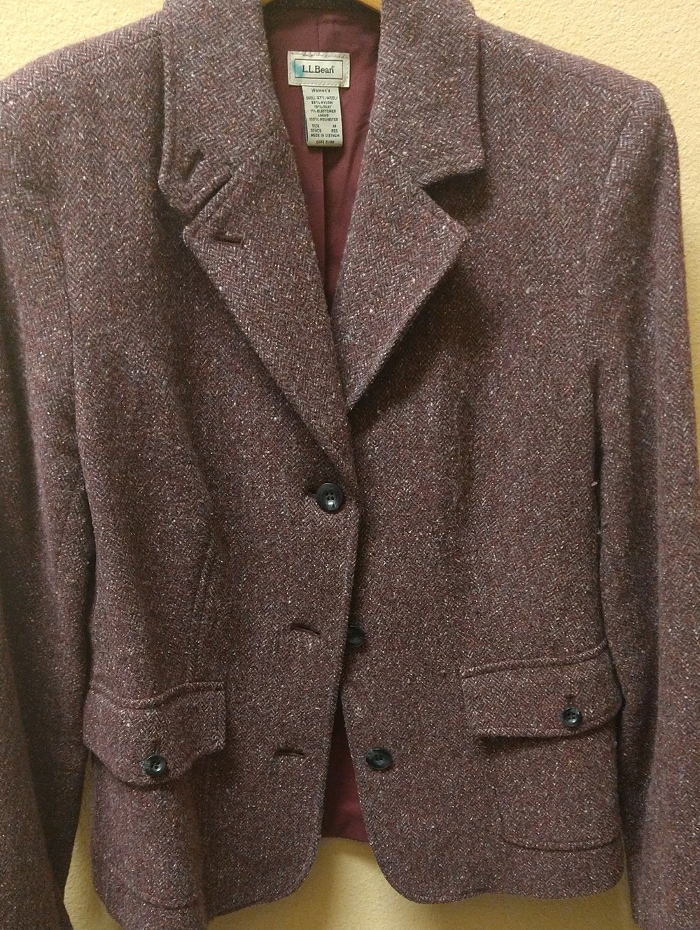 LL Bean Tweed Jacket in maroon/grey